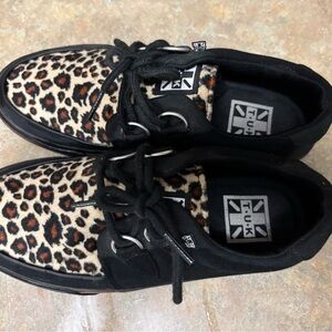 T.U.K Black and Leopard Print Creepers Sneakers